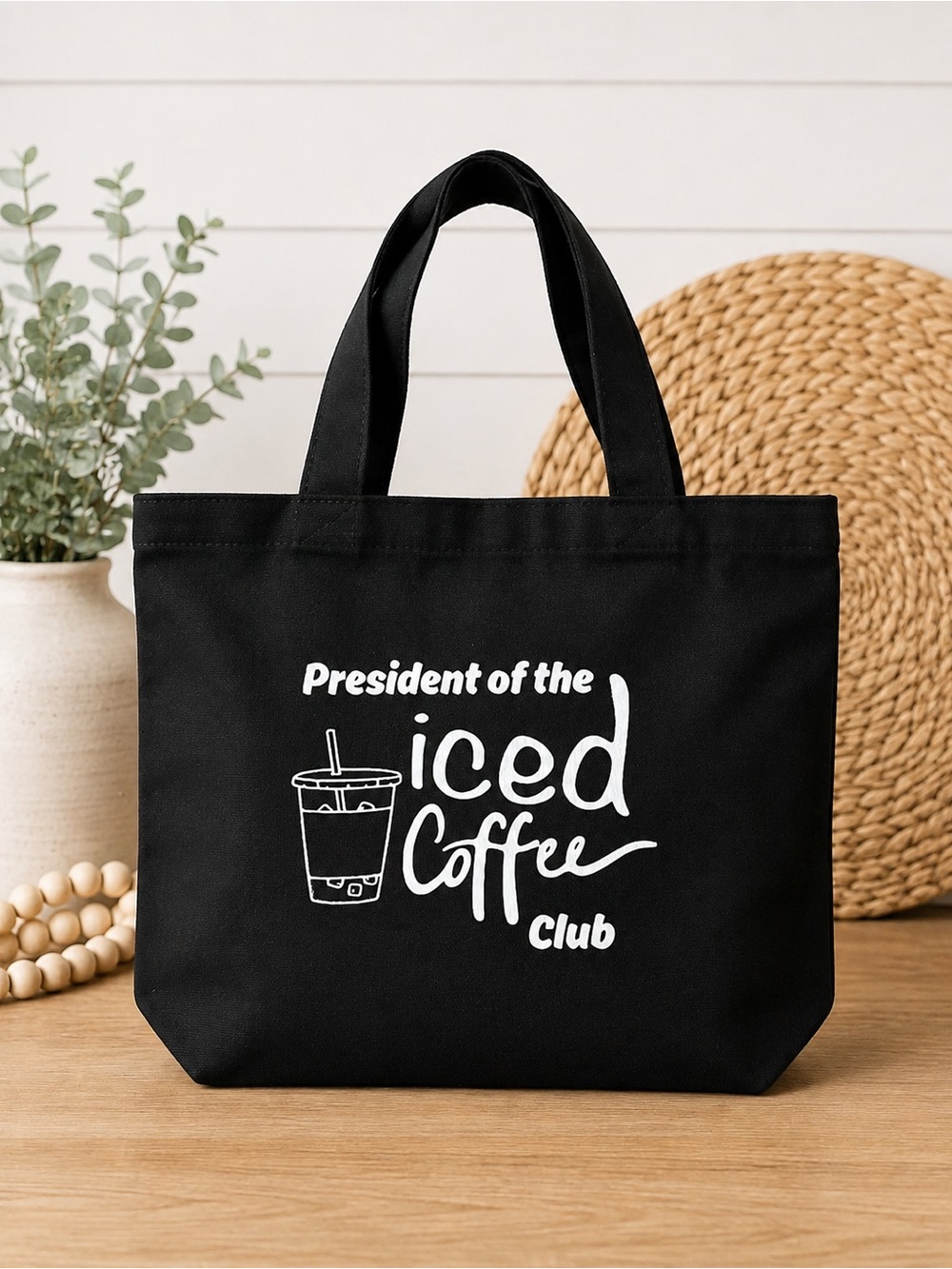 NWOT Iced Coffee Black Zippered Tote Bag